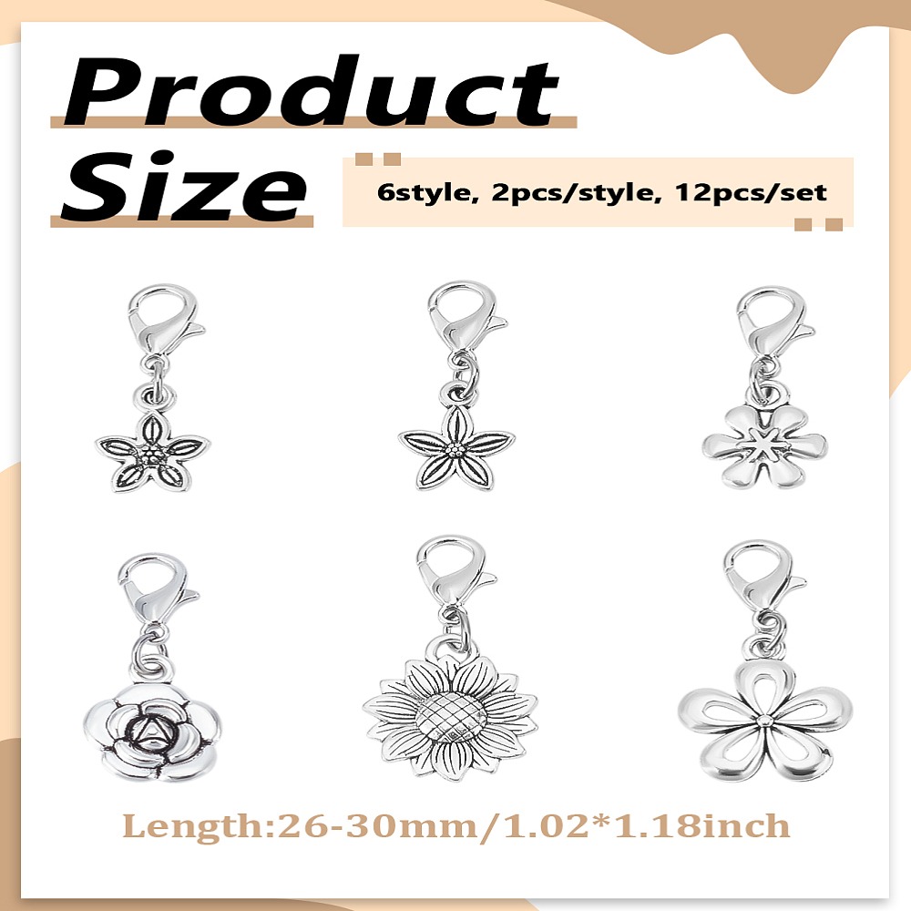 12Pcs 6Style Alloy Pendant Dec - Lobster Clasp Silver review and price